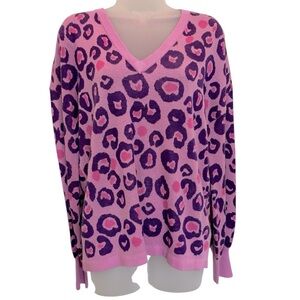 Lilly Pulitzer Jasmina Leopard Print Purple and Pink V-Neck Sweater